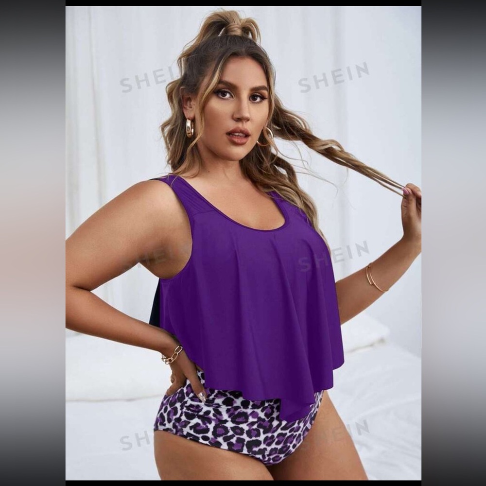 SHEIN Purple and Leopard Tankini Swimsuit